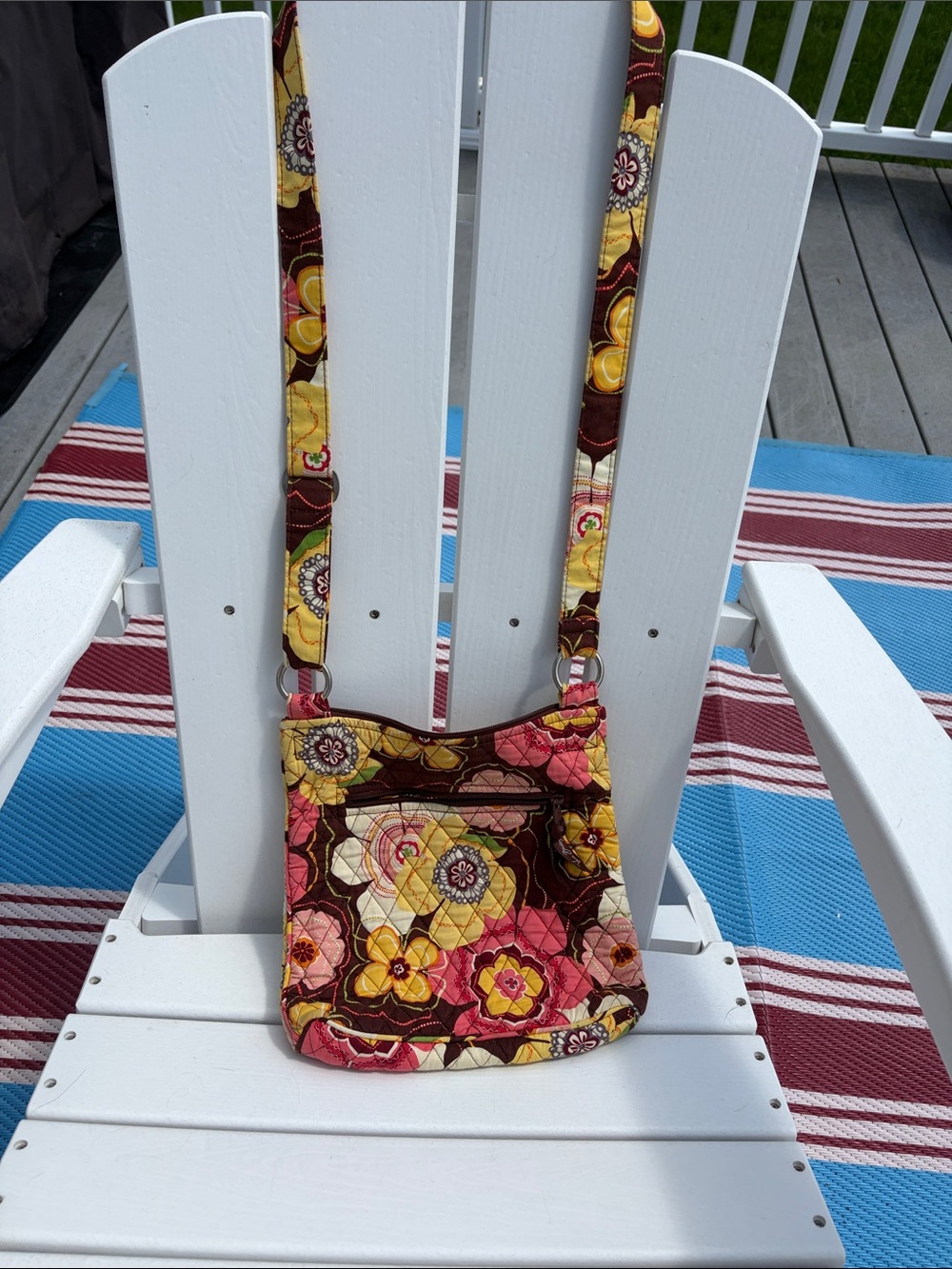 Vera Bradley Floral Quilted Crossbody in Brown, Pink & Yellow